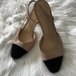 Ivanka, Trump, beige and black cap toe slingback heels